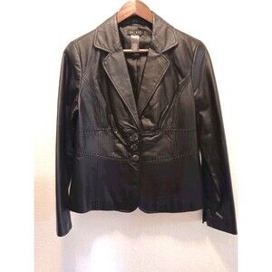 Axcess Liz Claiborne Black 100% Leather Blazer Jacket Women's Size 10